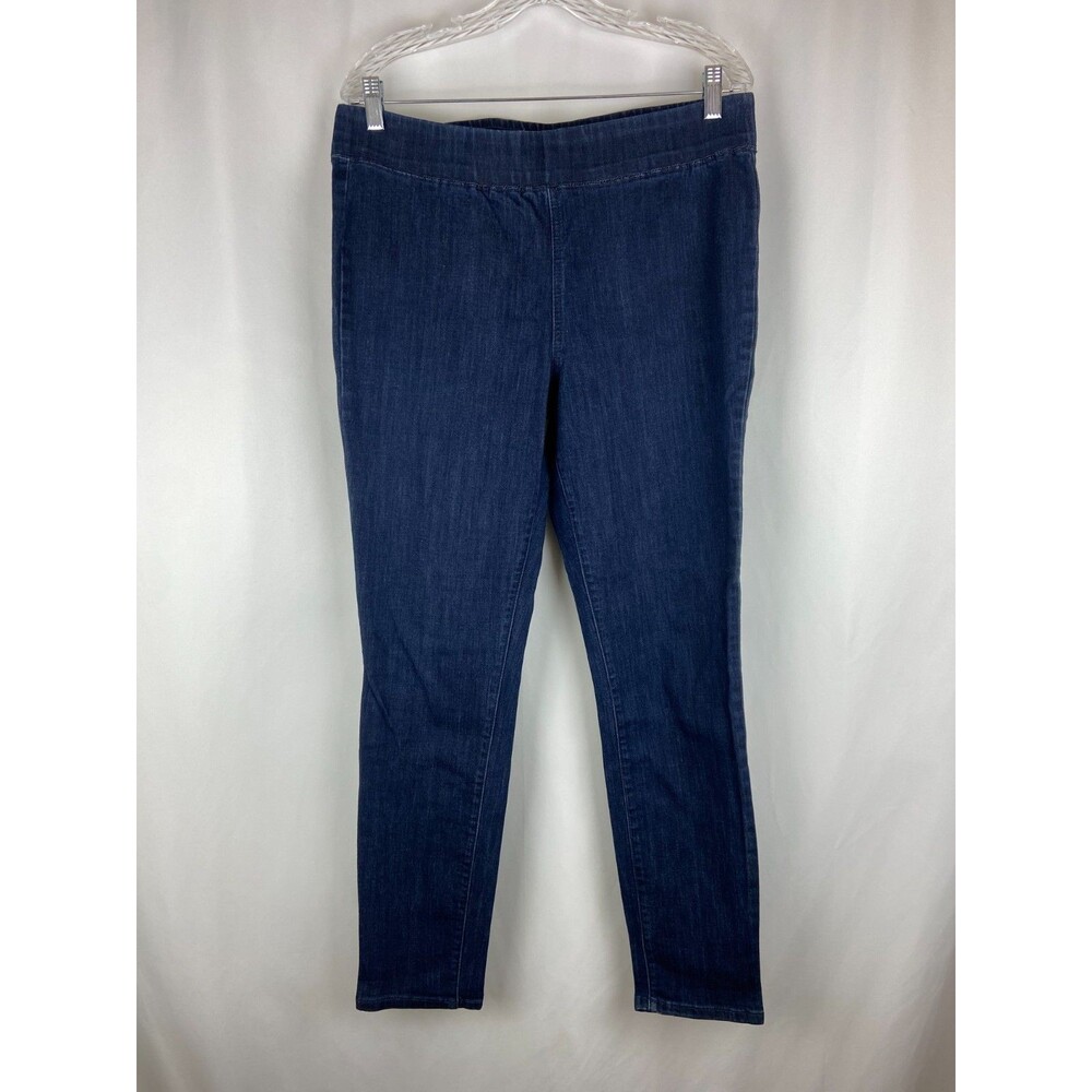 St Johns Bay Pants Women's L Blue Denim Pull On Stretch Ankle High Rise Elastic